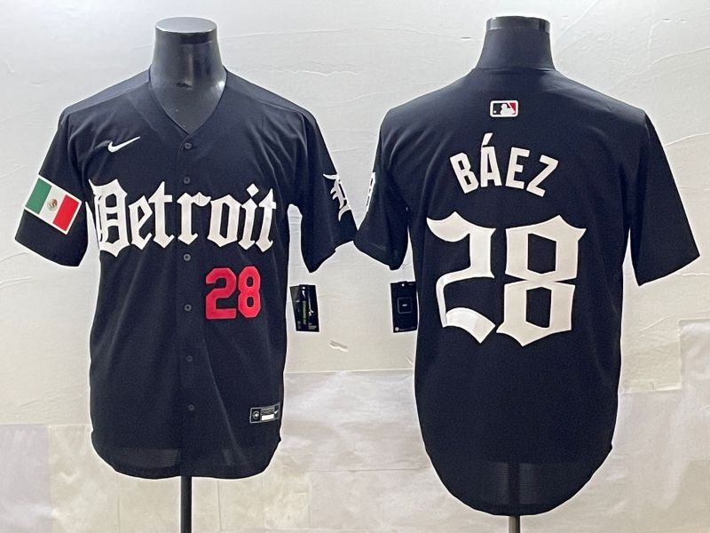 Men 2025 Detroit Tigers #28 Baez Black Five generations Joint Name Nike MLB Jersey style 6